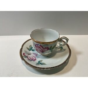 Vintage Occupied Japan Teacup‎ and Saucer Set Floral Gold Trim